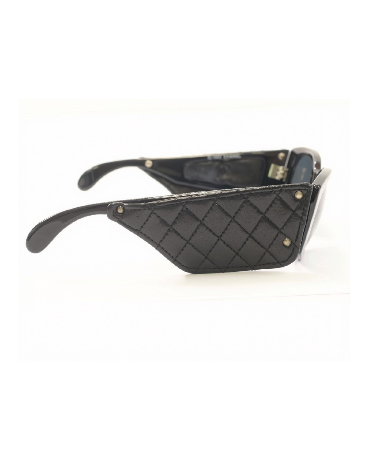 Chanel vintage 1988 black leather quilted side-shield sunglasses