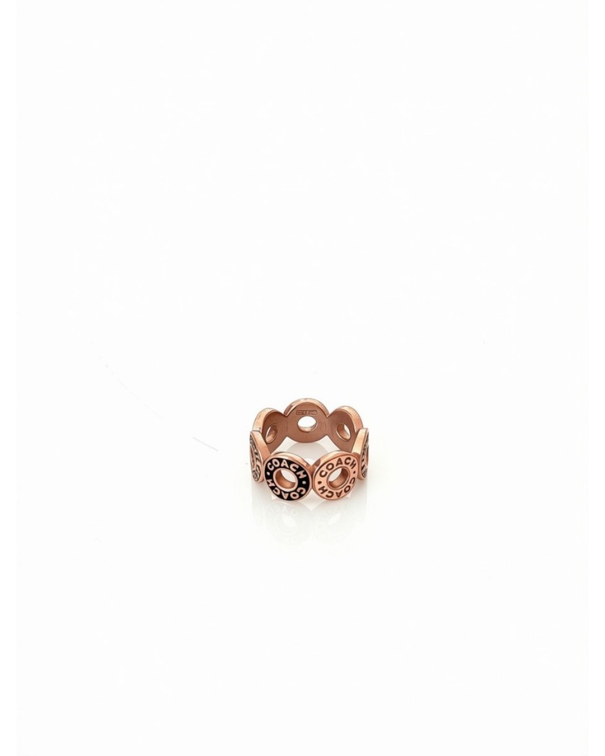 Coach rose gold logo disc ring with black enamel