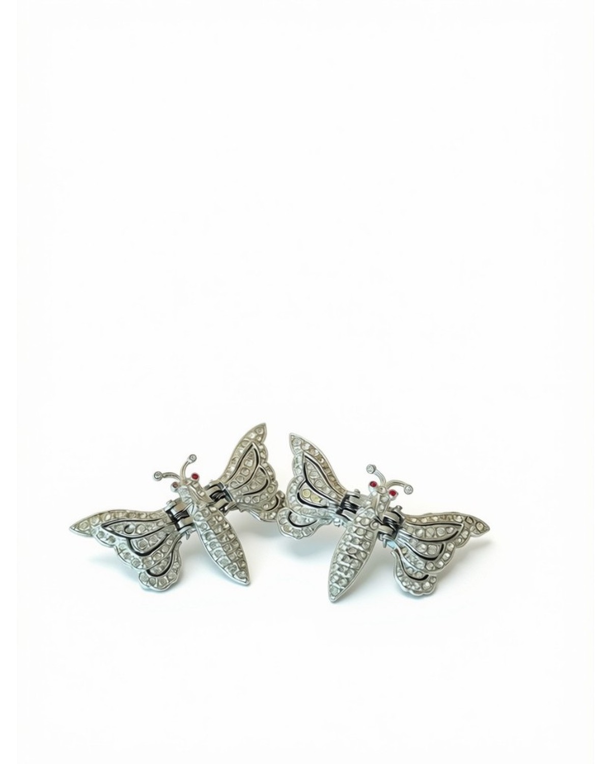 Pair of crystal butterfly hair clips with red eyes