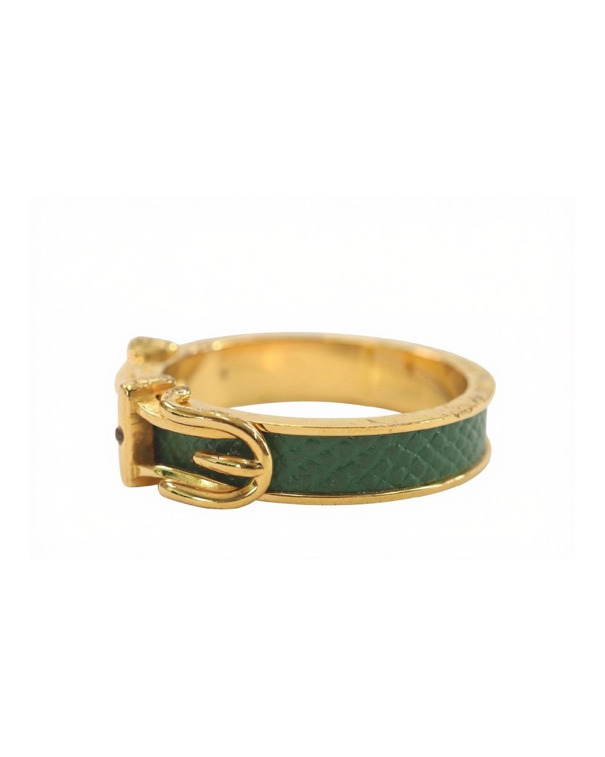 Hermès gold-plated scarf ring with green lizard-scale texture